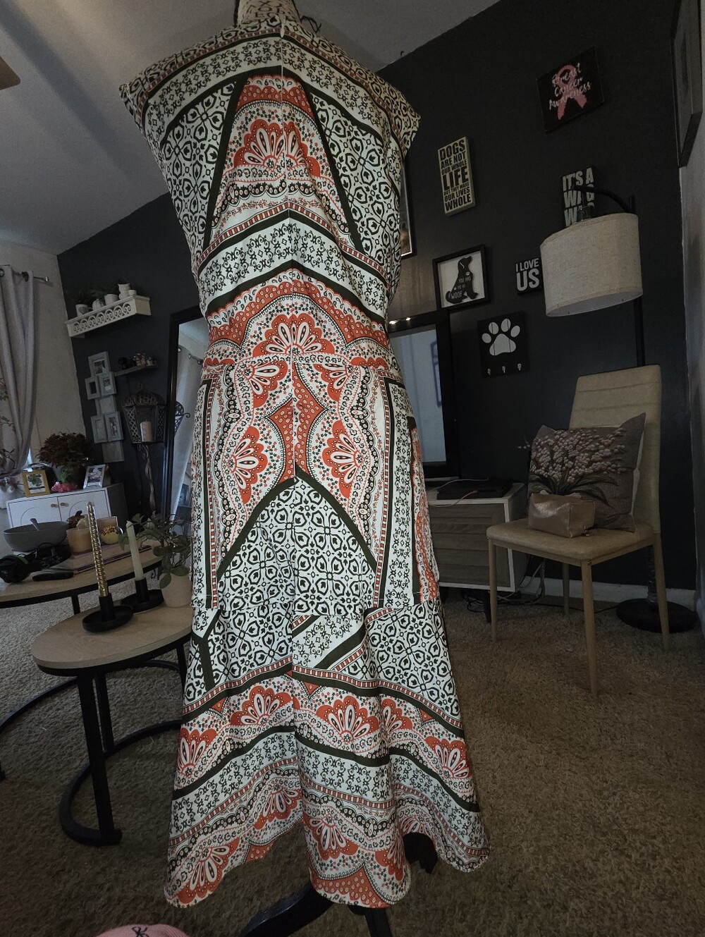 Cato Sleeveless Maxi Dress in White, Coral and Black - Picture 7 of 9